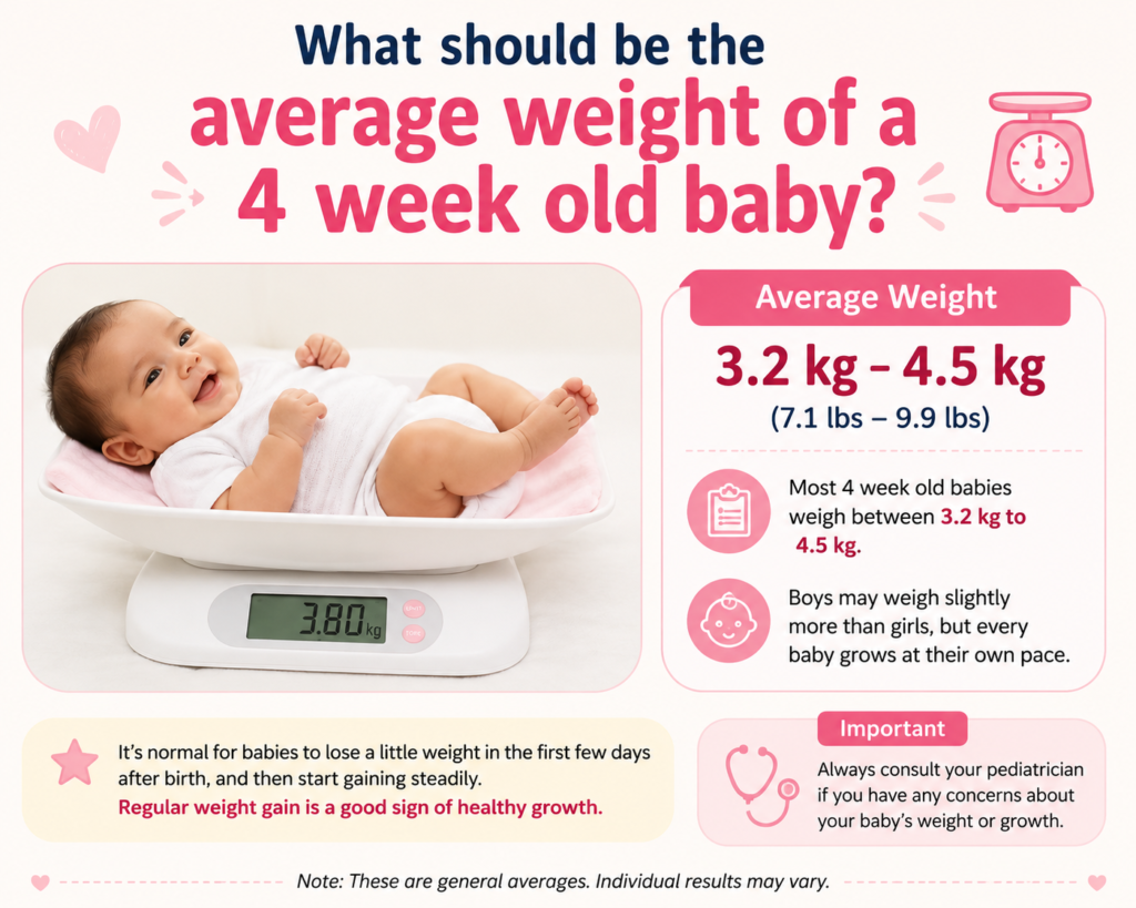 4 week old baby 4 week old Baby Growth Emerging skills 4 week old Baby Health Feeding pattern 4 week old baby Physical development